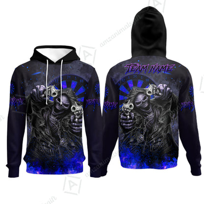 Customized Darts Team Uniform Shirt Darts Skull Reaper Gunslinger Multicolor, Personalized Name And Team Name Darts Shirt