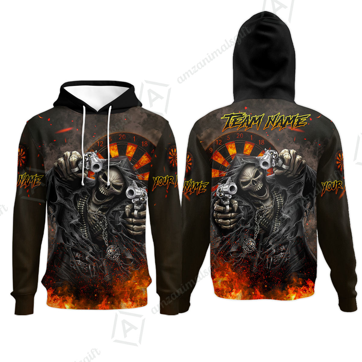 Customized Darts Team Uniform Shirt Darts Skull Reaper Gunslinger Multicolor, Personalized Name And Team Name Darts Shirt