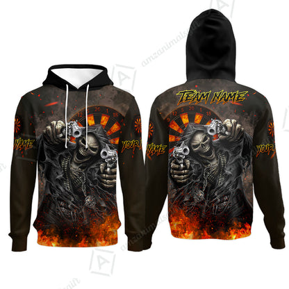 Customized Darts Team Uniform Shirt Darts Skull Reaper Gunslinger Multicolor, Personalized Name And Team Name Darts Shirt