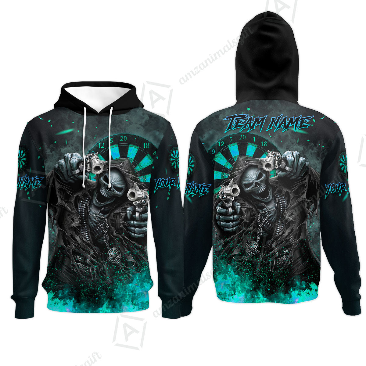 Customized Darts Team Uniform Shirt Darts Skull Reaper Gunslinger Multicolor, Personalized Name And Team Name Darts Shirt