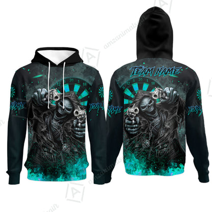 Customized Darts Team Uniform Shirt Darts Skull Reaper Gunslinger Multicolor, Personalized Name And Team Name Darts Shirt
