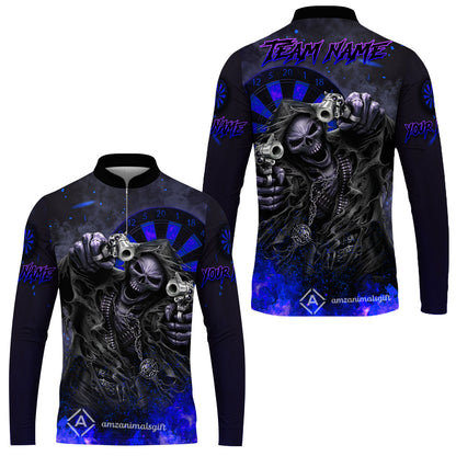 Customized Darts Team Uniform Shirt Darts Skull Reaper Gunslinger Multicolor, Personalized Name And Team Name Darts Shirt