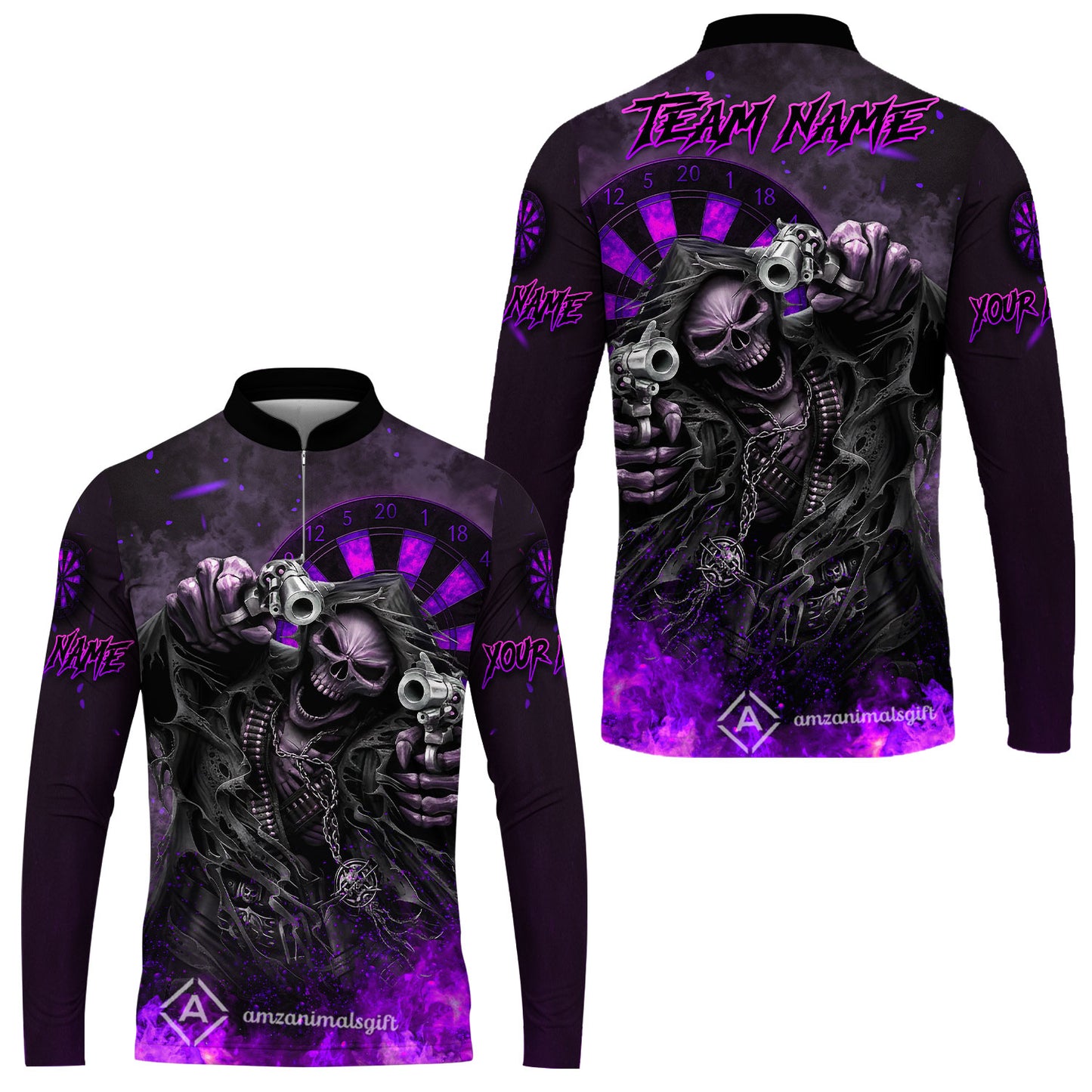 Customized Darts Team Uniform Shirt Darts Skull Reaper Gunslinger Multicolor, Personalized Name And Team Name Darts Shirt