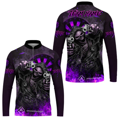 Customized Darts Team Uniform Shirt Darts Skull Reaper Gunslinger Multicolor, Personalized Name And Team Name Darts Shirt