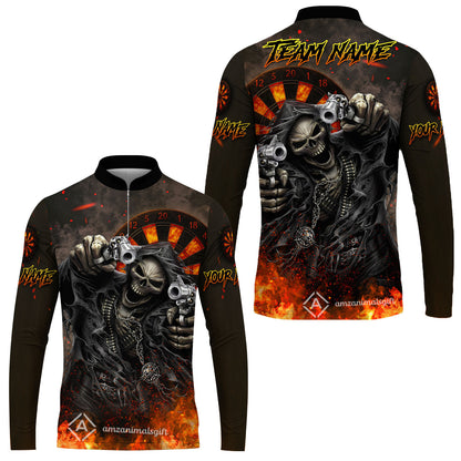 Customized Darts Team Uniform Shirt Darts Skull Reaper Gunslinger Multicolor, Personalized Name And Team Name Darts Shirt