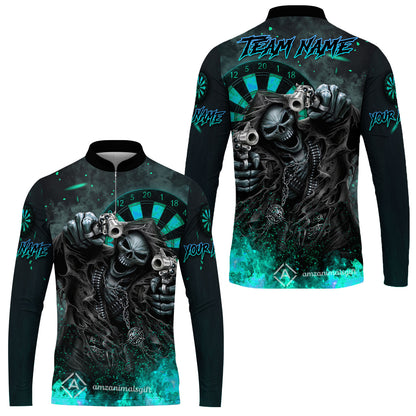 Customized Darts Team Uniform Shirt Darts Skull Reaper Gunslinger Multicolor, Personalized Name And Team Name Darts Shirt
