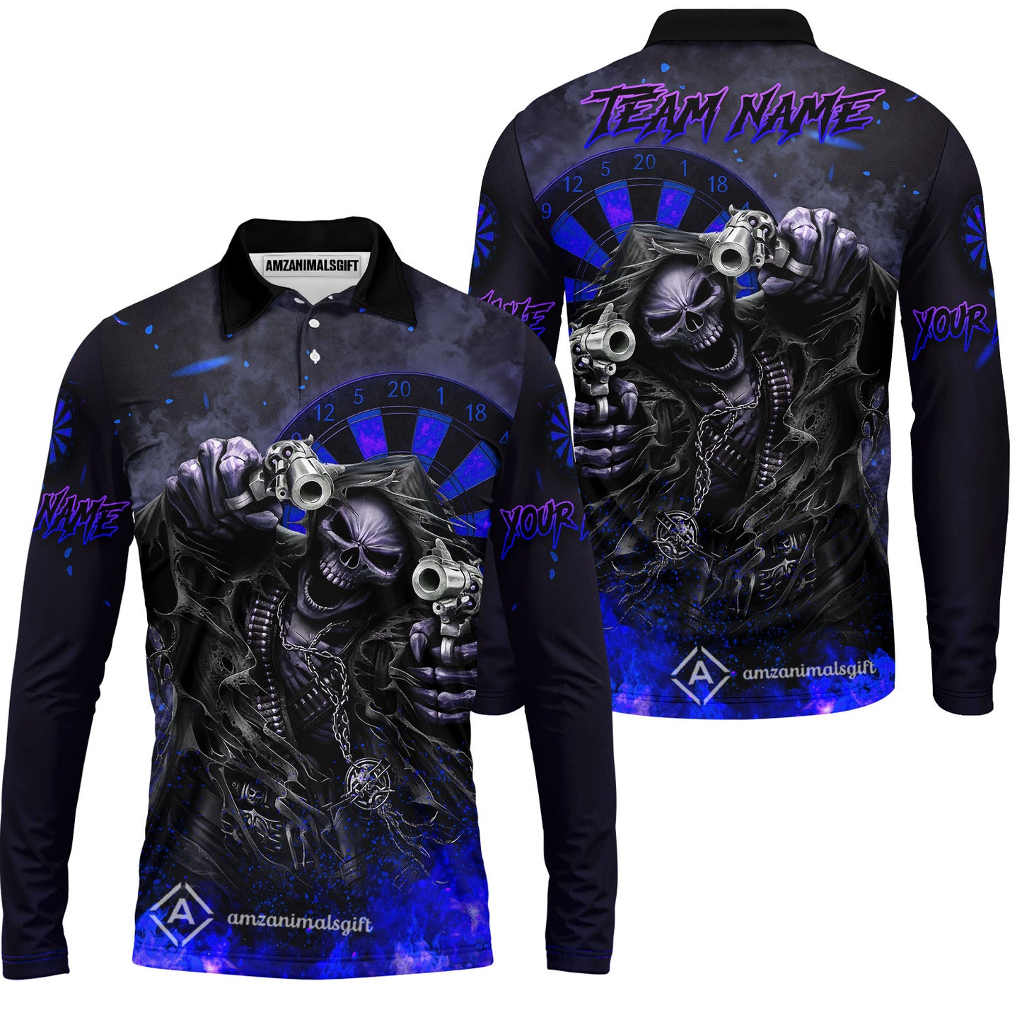 Customized Darts Team Uniform Shirt Darts Skull Reaper Gunslinger Multicolor, Personalized Name And Team Name Darts Shirt