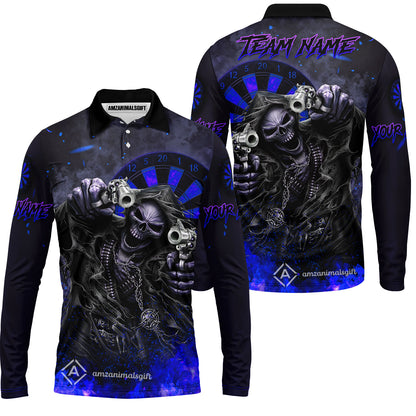 Customized Darts Team Uniform Shirt Darts Skull Reaper Gunslinger Multicolor, Personalized Name And Team Name Darts Shirt
