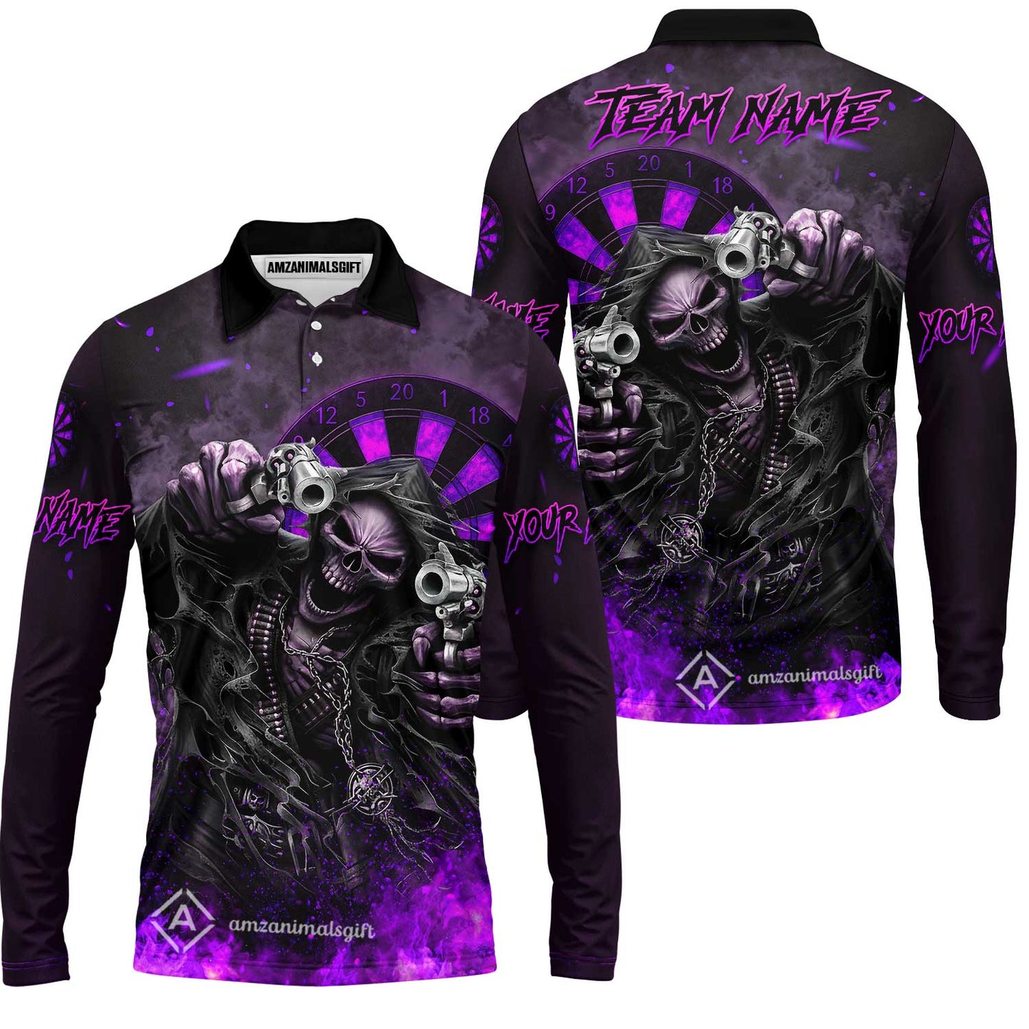 Customized Darts Team Uniform Shirt Darts Skull Reaper Gunslinger Multicolor, Personalized Name And Team Name Darts Shirt