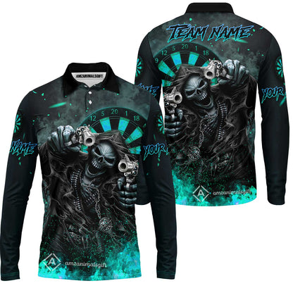 Customized Darts Team Uniform Shirt Darts Skull Reaper Gunslinger Multicolor, Personalized Name And Team Name Darts Shirt