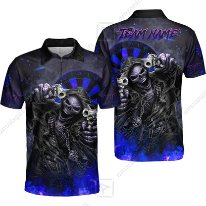 Customized Darts Team Uniform Shirt Darts Skull Reaper Gunslinger Multicolor, Personalized Name And Team Name Darts Shirt