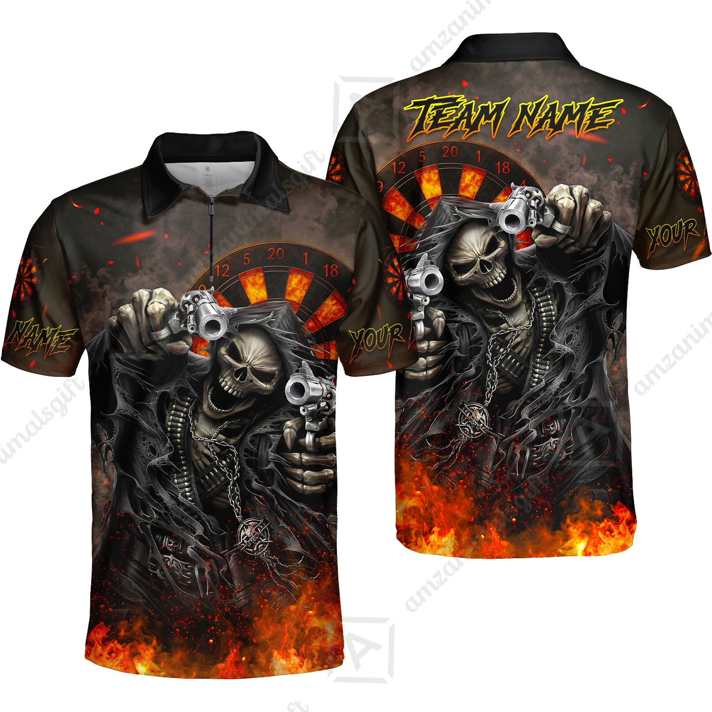 Customized Darts Team Uniform Shirt Darts Skull Reaper Gunslinger Multicolor, Personalized Name And Team Name Darts Shirt