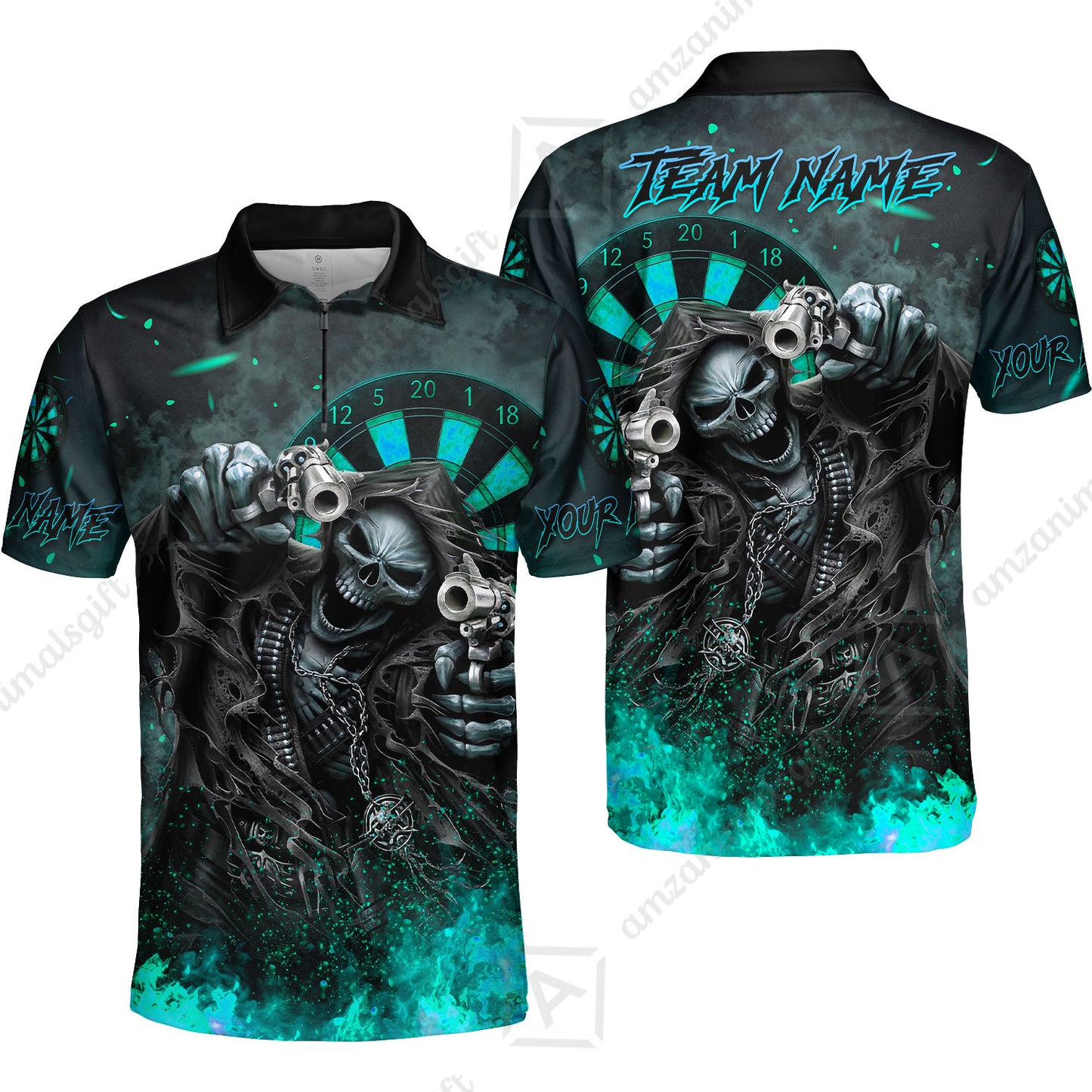 Customized Darts Team Uniform Shirt Darts Skull Reaper Gunslinger Multicolor, Personalized Name And Team Name Darts Shirt