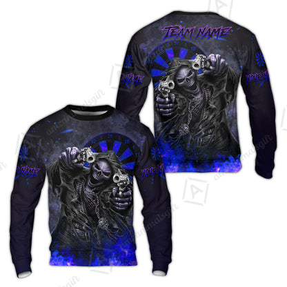 Customized Darts Team Uniform Shirt Darts Skull Reaper Gunslinger Multicolor, Personalized Name And Team Name Darts Shirt