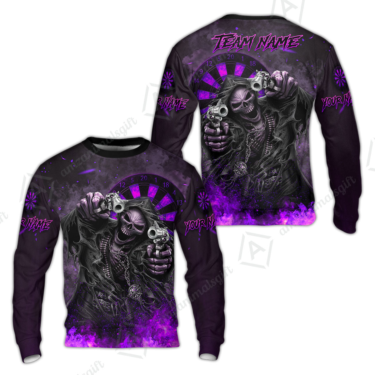 Customized Darts Team Uniform Shirt Darts Skull Reaper Gunslinger Multicolor, Personalized Name And Team Name Darts Shirt