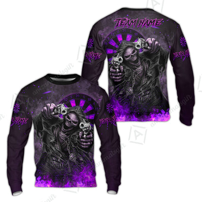 Customized Darts Team Uniform Shirt Darts Skull Reaper Gunslinger Multicolor, Personalized Name And Team Name Darts Shirt