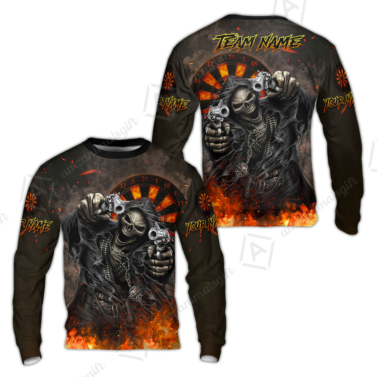 Customized Darts Team Uniform Shirt Darts Skull Reaper Gunslinger Multicolor, Personalized Name And Team Name Darts Shirt