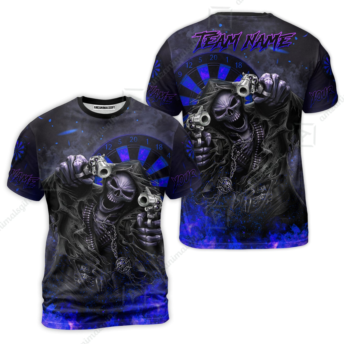 Customized Darts Team Uniform Shirt Darts Skull Reaper Gunslinger Multicolor, Personalized Name And Team Name Darts Shirt
