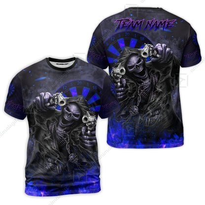 Customized Darts Team Uniform Shirt Darts Skull Reaper Gunslinger Multicolor, Personalized Name And Team Name Darts Shirt