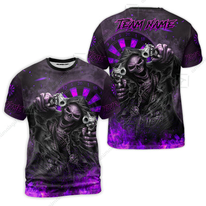 Customized Darts Team Uniform Shirt Darts Skull Reaper Gunslinger Multicolor, Personalized Name And Team Name Darts Shirt