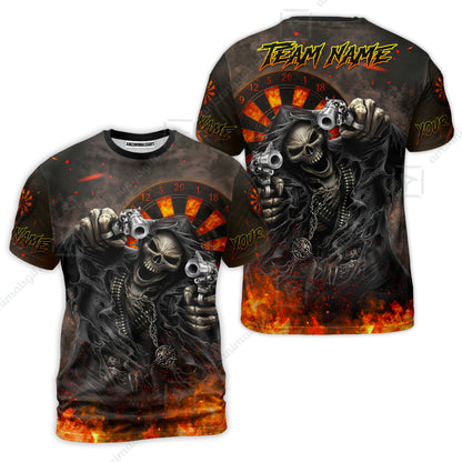 Customized Darts Team Uniform Shirt Darts Skull Reaper Gunslinger Multicolor, Personalized Name And Team Name Darts Shirt