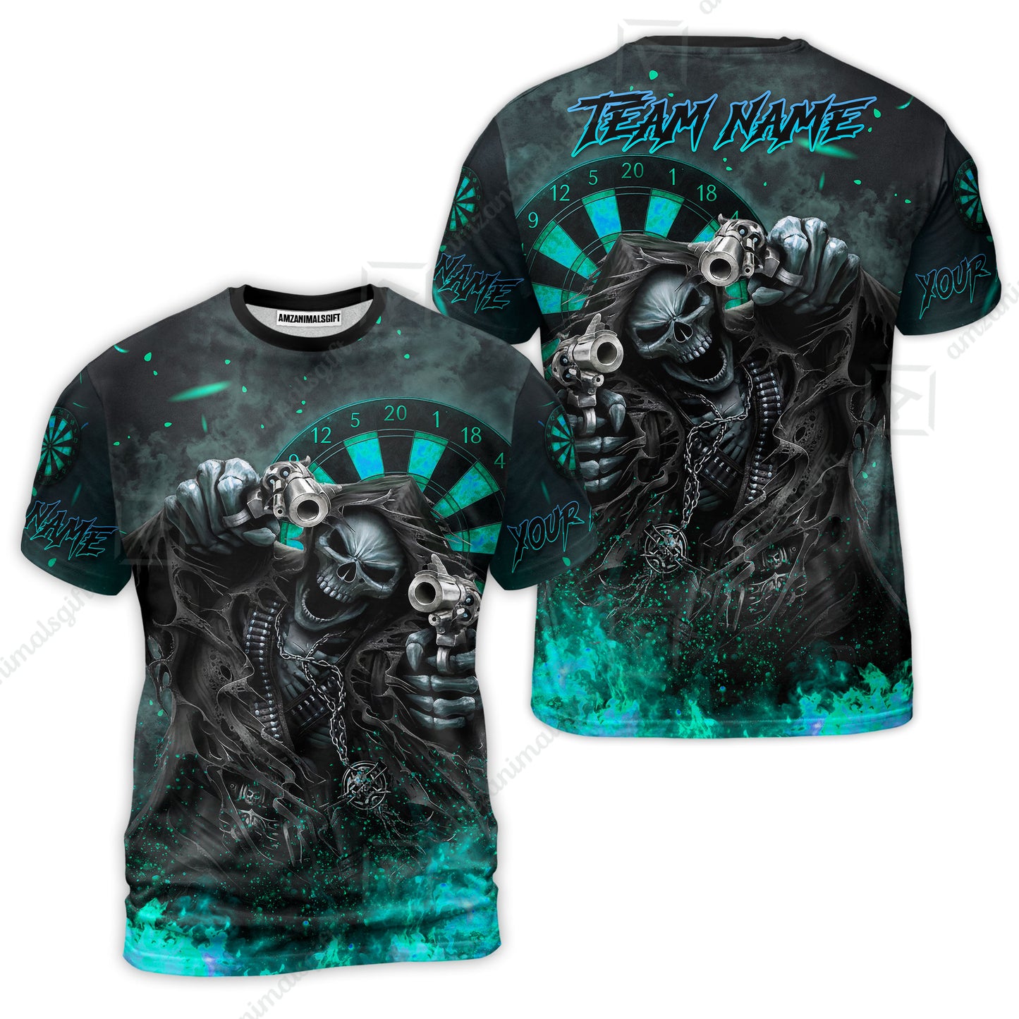 Customized Darts Team Uniform Shirt Darts Skull Reaper Gunslinger Multicolor, Personalized Name And Team Name Darts Shirt