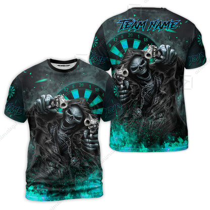 Customized Darts Team Uniform Shirt Darts Skull Reaper Gunslinger Multicolor, Personalized Name And Team Name Darts Shirt