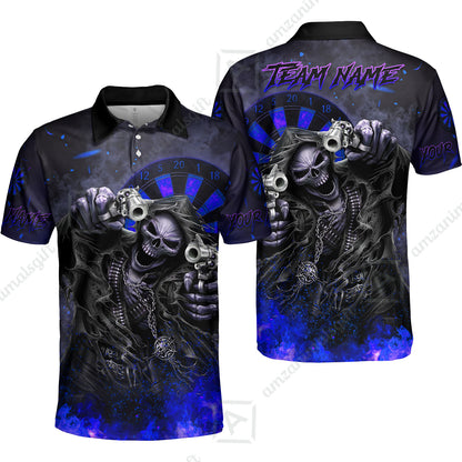 Customized Darts Team Uniform Shirt Darts Skull Reaper Gunslinger Multicolor, Personalized Name And Team Name Darts Shirt
