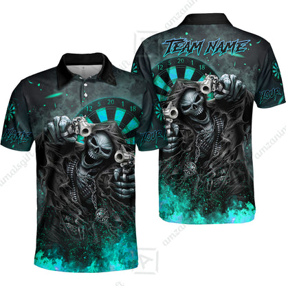 Customized Darts Team Uniform Shirt Darts Skull Reaper Gunslinger Multicolor, Personalized Name And Team Name Darts Shirt