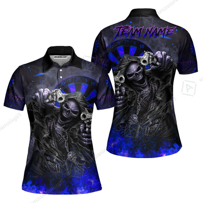 Customized Darts Team Uniform Shirt Darts Skull Reaper Gunslinger Multicolor, Personalized Name And Team Name Darts Shirt