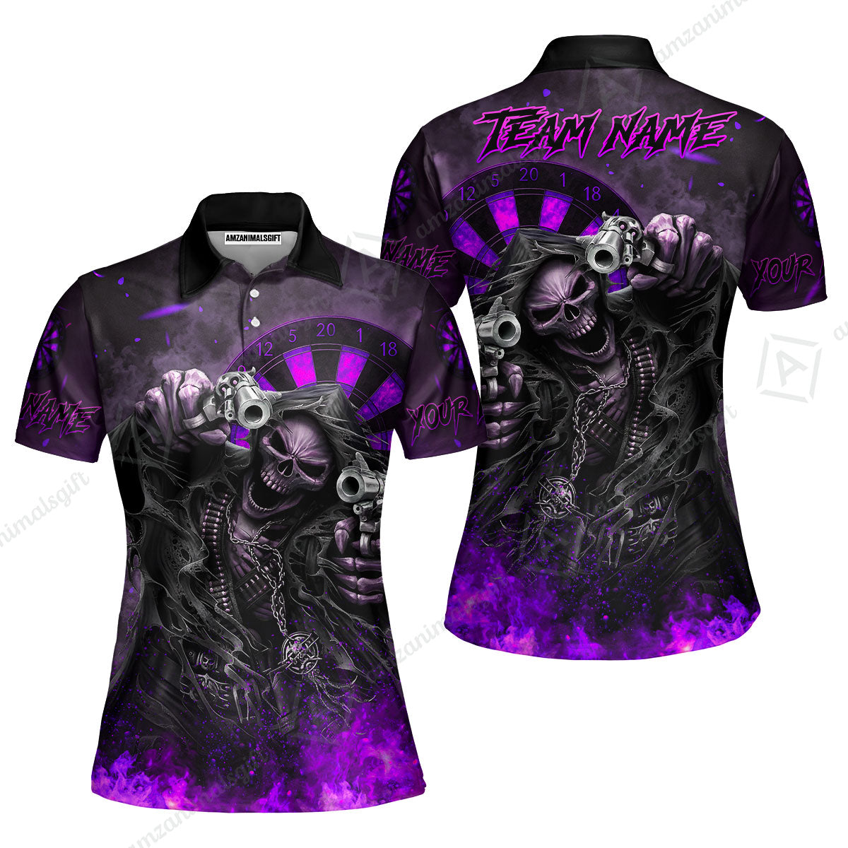 Customized Darts Team Uniform Shirt Darts Skull Reaper Gunslinger Multicolor, Personalized Name And Team Name Darts Shirt