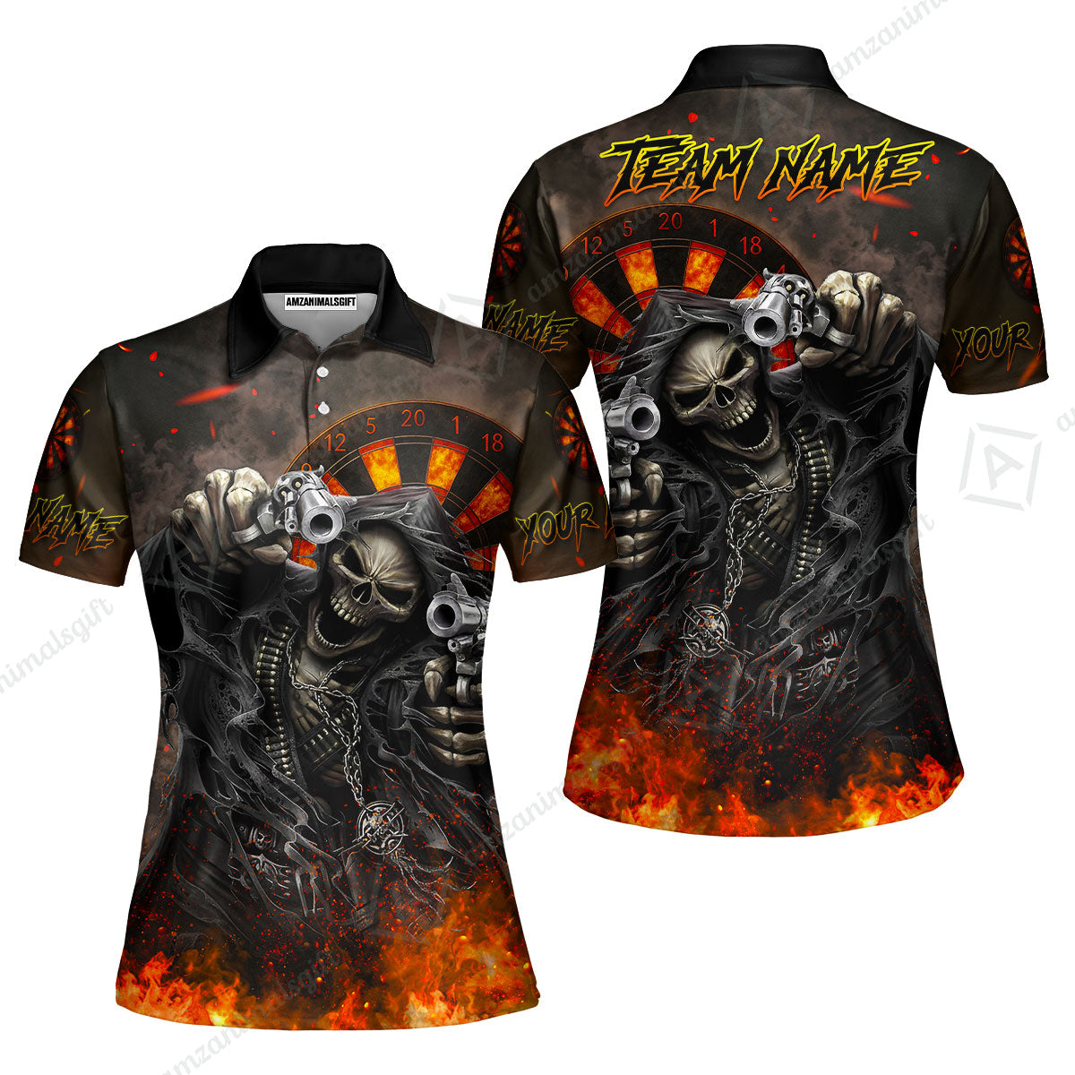 Customized Darts Team Uniform Shirt Darts Skull Reaper Gunslinger Multicolor, Personalized Name And Team Name Darts Shirt