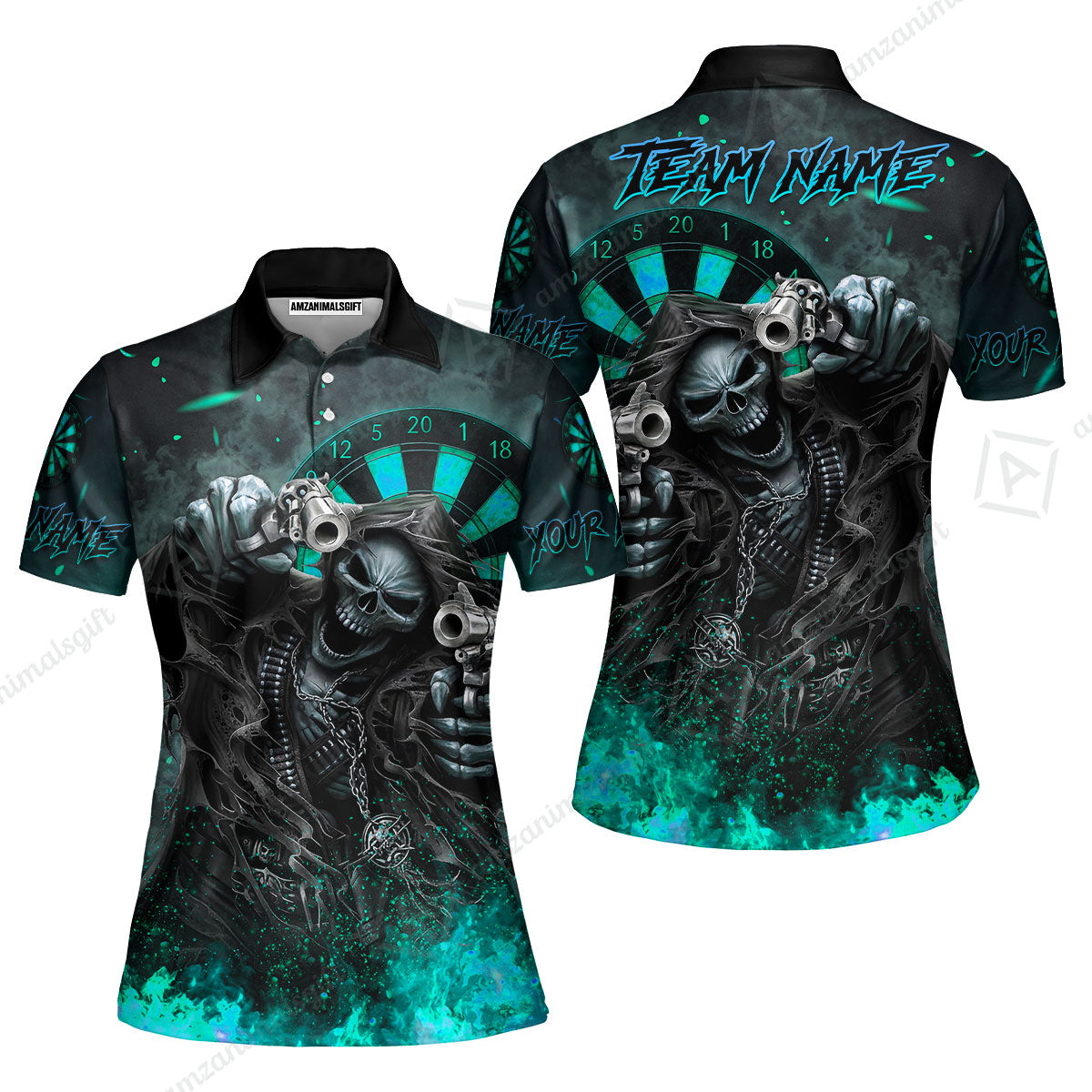 Customized Darts Team Uniform Shirt Darts Skull Reaper Gunslinger Multicolor, Personalized Name And Team Name Darts Shirt