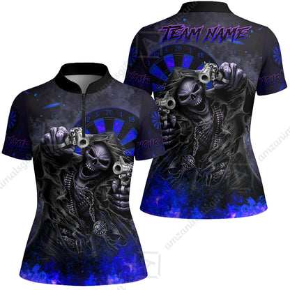 Customized Darts Team Uniform Shirt Darts Skull Reaper Gunslinger Multicolor, Personalized Name And Team Name Darts Shirt