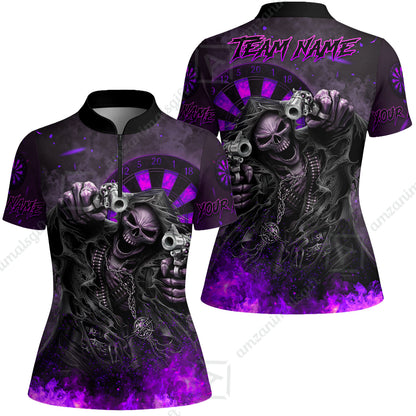 Customized Darts Team Uniform Shirt Darts Skull Reaper Gunslinger Multicolor, Personalized Name And Team Name Darts Shirt