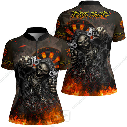 Customized Darts Team Uniform Shirt Darts Skull Reaper Gunslinger Multicolor, Personalized Name And Team Name Darts Shirt