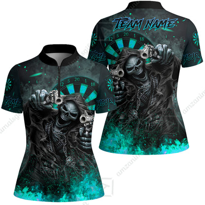 Customized Darts Team Uniform Shirt Darts Skull Reaper Gunslinger Multicolor, Personalized Name And Team Name Darts Shirt