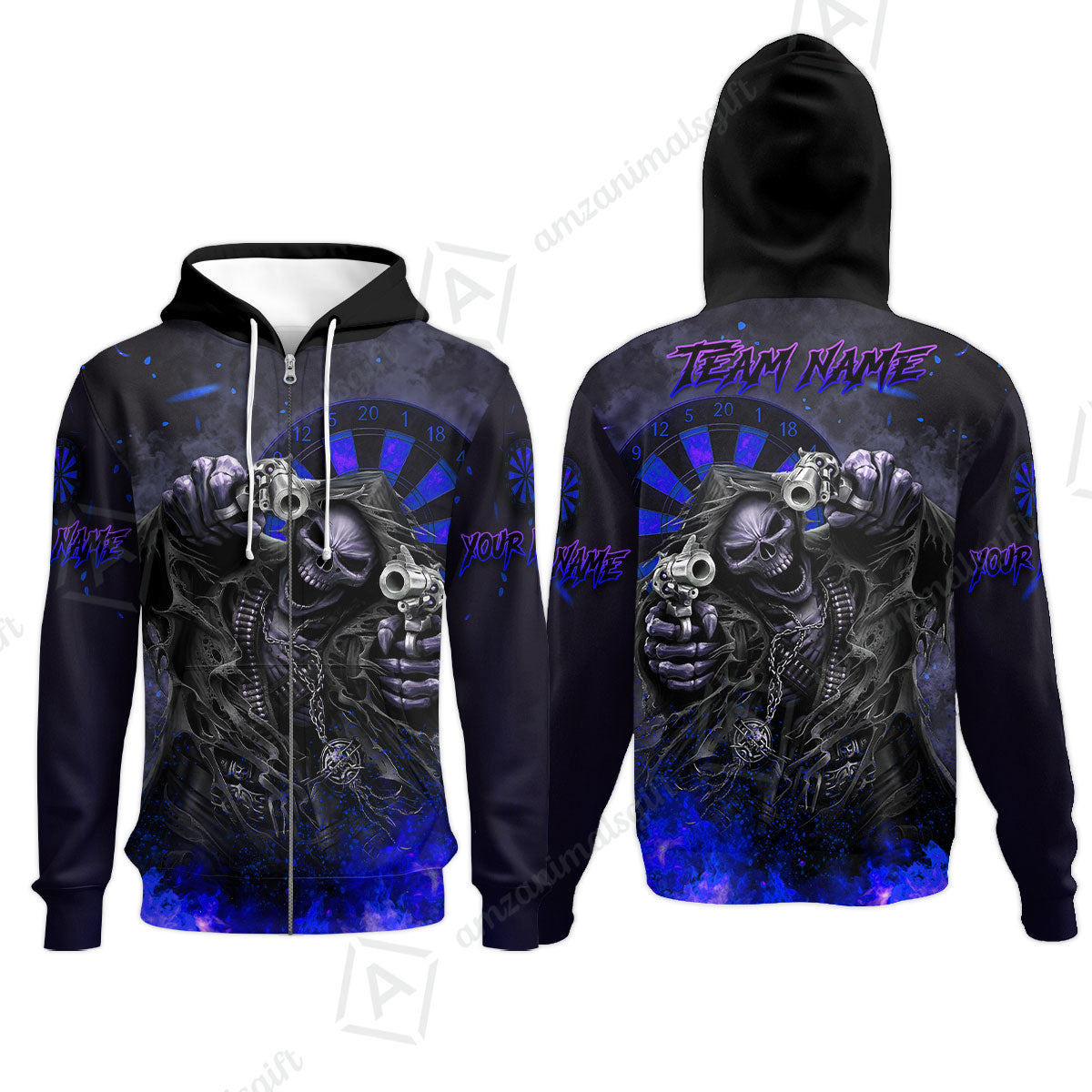Customized Darts Team Uniform Shirt Darts Skull Reaper Gunslinger Multicolor, Personalized Name And Team Name Darts Shirt