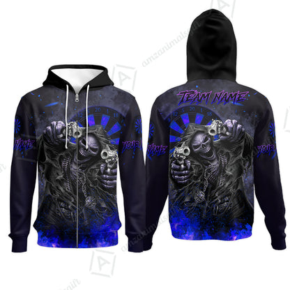 Customized Darts Team Uniform Shirt Darts Skull Reaper Gunslinger Multicolor, Personalized Name And Team Name Darts Shirt