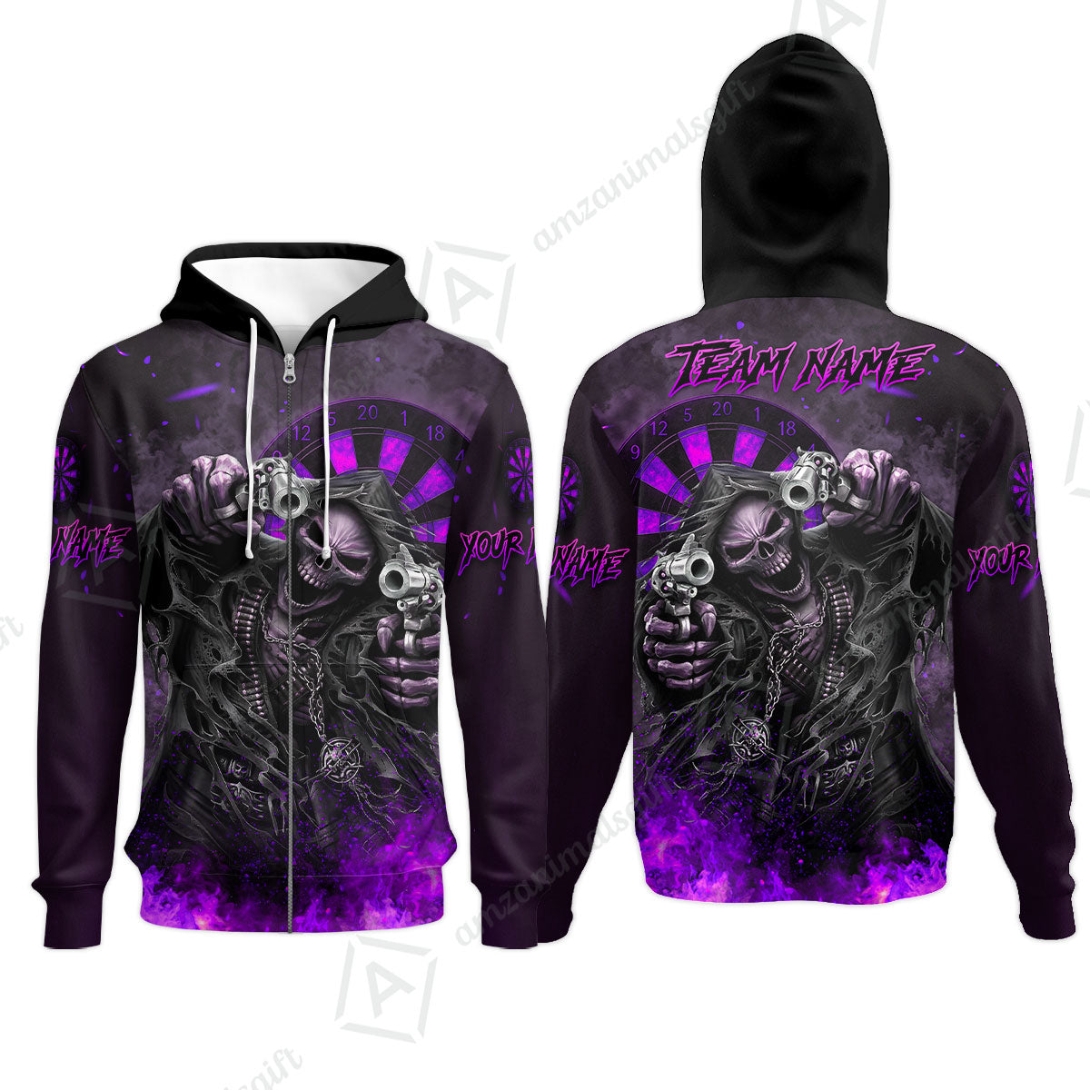 Customized Darts Team Uniform Shirt Darts Skull Reaper Gunslinger Multicolor, Personalized Name And Team Name Darts Shirt