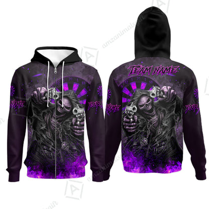 Customized Darts Team Uniform Shirt Darts Skull Reaper Gunslinger Multicolor, Personalized Name And Team Name Darts Shirt