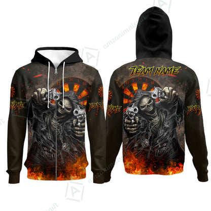 Customized Darts Team Uniform Shirt Darts Skull Reaper Gunslinger Multicolor, Personalized Name And Team Name Darts Shirt