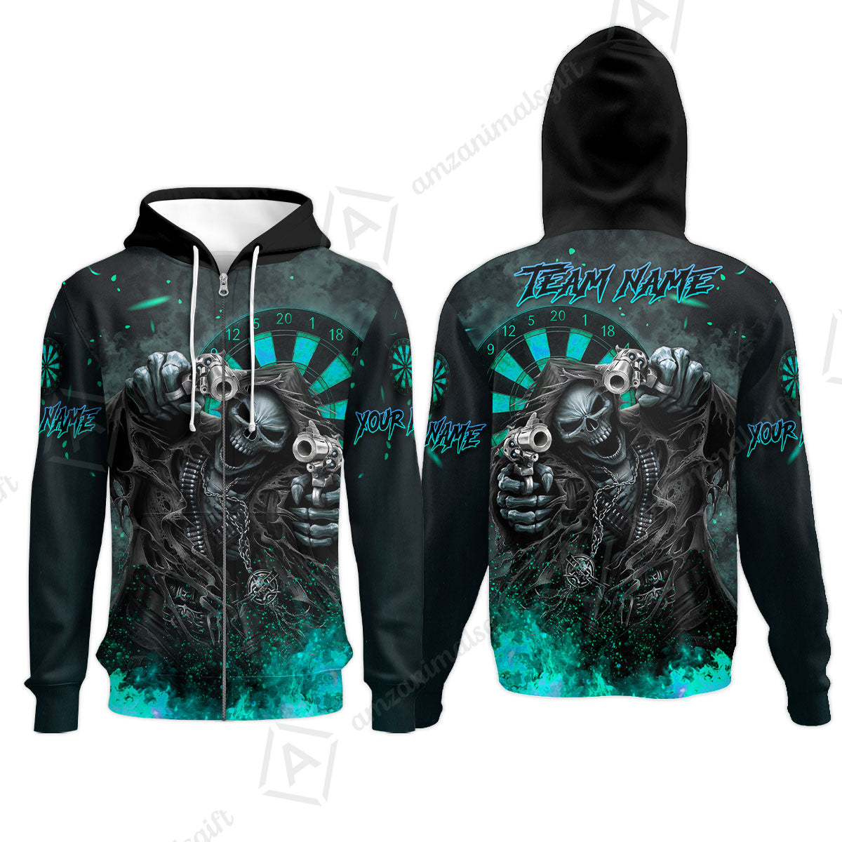 Customized Darts Team Uniform Shirt Darts Skull Reaper Gunslinger Multicolor, Personalized Name And Team Name Darts Shirt