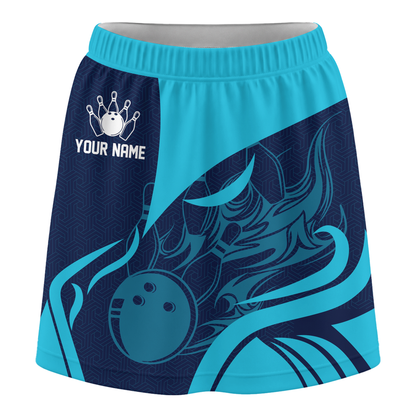 Customized Bowling Trouser Skirts With Shorts Underneath, Flame Bowling Multicolor Skorts With Pockets