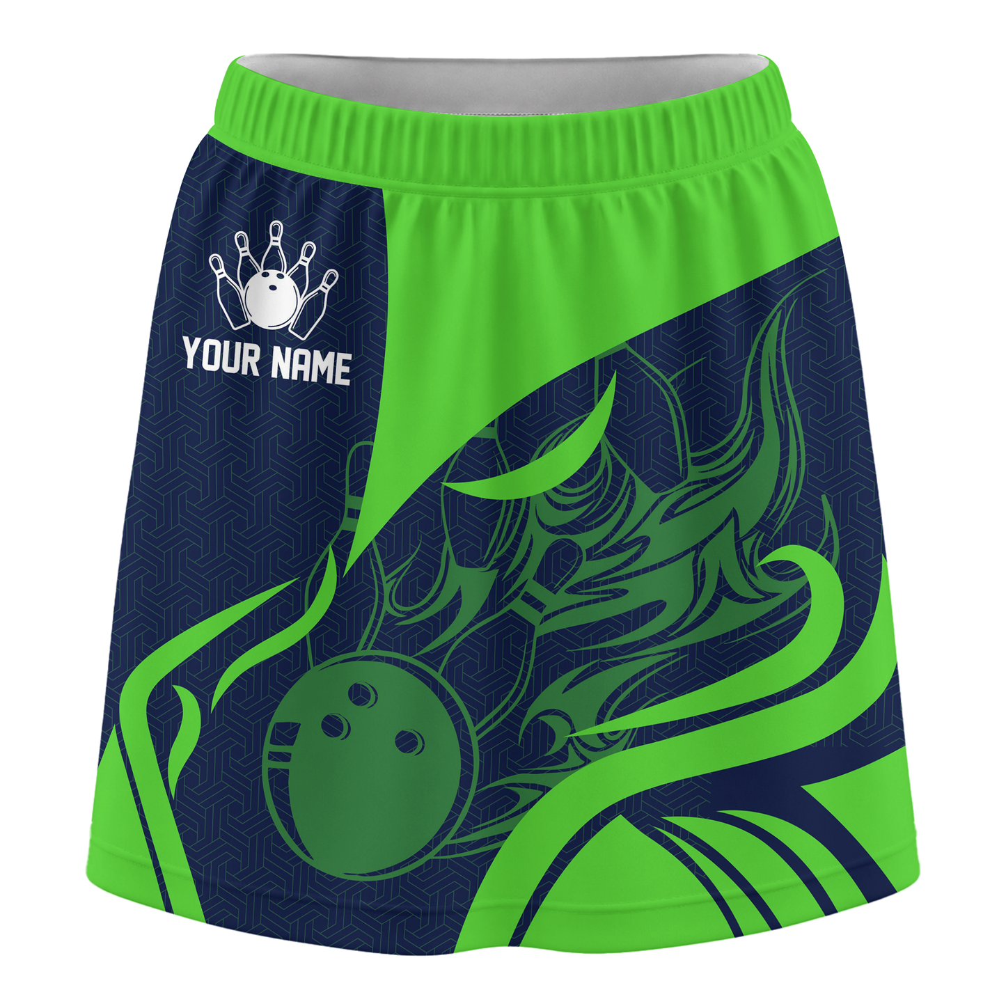 Customized Bowling Trouser Skirts With Shorts Underneath, Flame Bowling Multicolor Skorts With Pockets