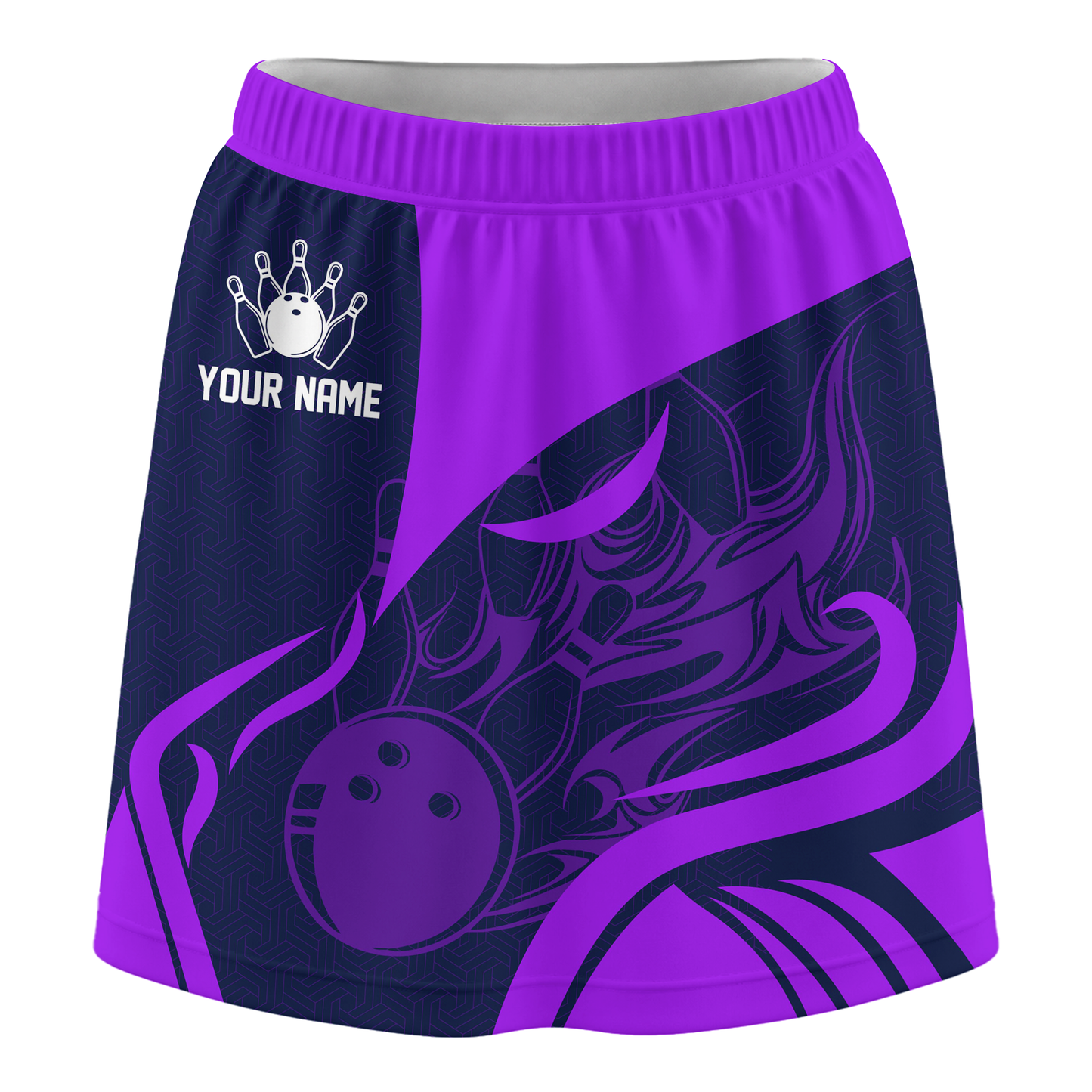 Customized Bowling Trouser Skirts With Shorts Underneath, Flame Bowling Multicolor Skorts With Pockets