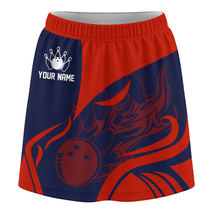 Customized Bowling Trouser Skirts With Shorts Underneath, Flame Bowling Multicolor Skorts With Pockets