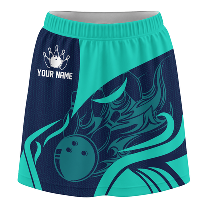 Customized Bowling Trouser Skirts With Shorts Underneath, Flame Bowling Multicolor Skorts With Pockets