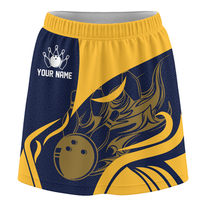 Customized Bowling Trouser Skirts With Shorts Underneath, Flame Bowling Multicolor Skorts With Pockets
