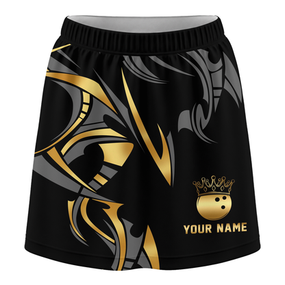 Customized Bowling Trouser Skirts With Shorts Underneath, Bowling Ball Crown Multicolor Skorts With Pockets